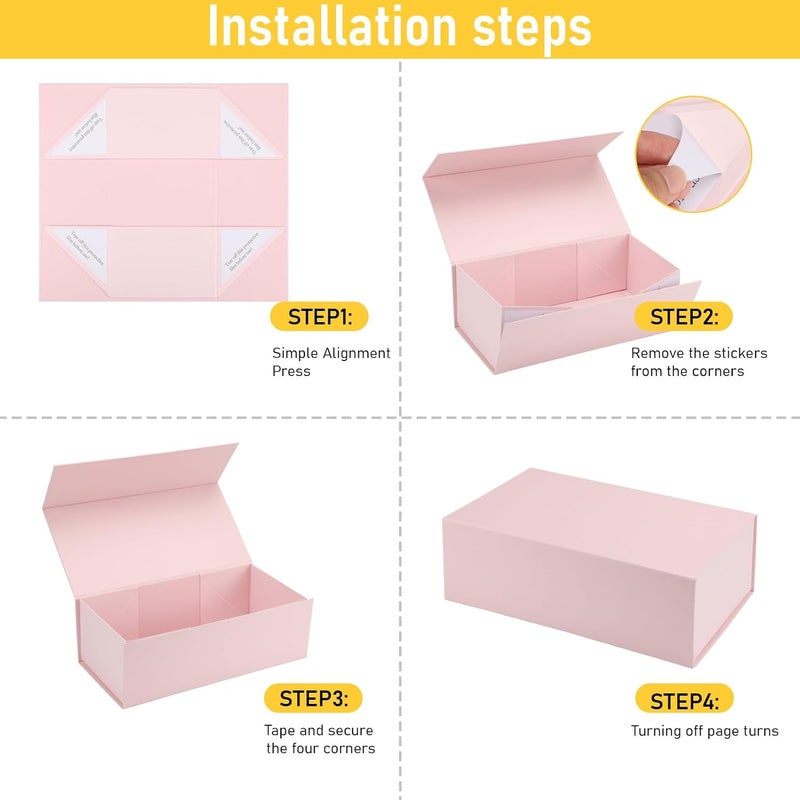 Ditwis 4 Pack 12x6x4 Inches Gift Boxes with Magnetic Closure Lids, Pink Magnetic Box for Wedding, Groomsmen Bridesmaid Proposal, Birthdays, Mother's Day - Image 3